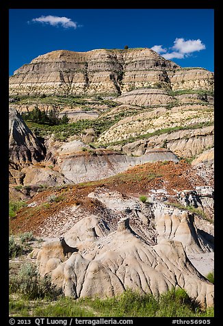 Badlands with colorful strata. Theodore Roosevelt National Park, North Dakota, USA.