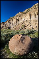 Large cannonball concretions and cliff. Theodore Roosevelt National Park, North Dakota, USA. (color)