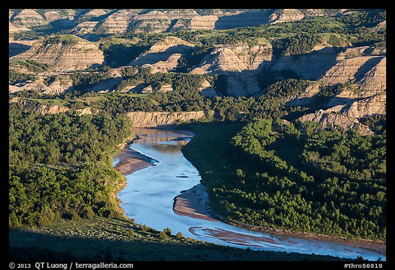 Little Missouri river bend and badlands in summer. Theodore Roosevelt National Park (color)