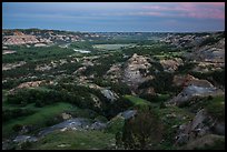 Badlands and Little Missouri oxbow bend at dusk. Theodore Roosevelt National Park, North Dakota, USA. (color)