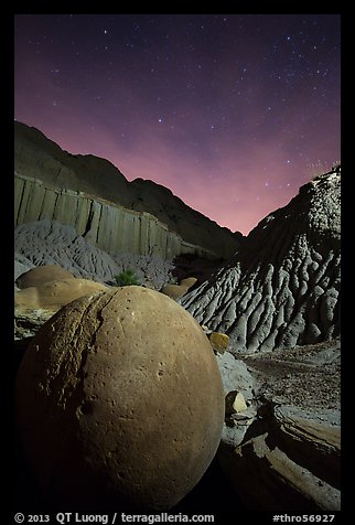 Cannonball and badlands at night. Theodore Roosevelt National Park, North Dakota, USA.