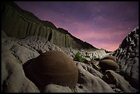 Cannonball and badlands with night starry sky. Theodore Roosevelt National Park ( color)