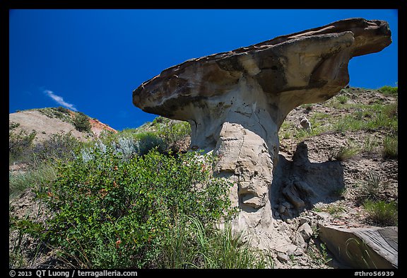 Anvil-shaped caprock. Theodore Roosevelt National Park, North Dakota, USA.