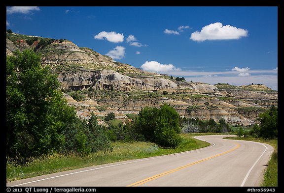 Scenic drive and colorful badlands, North Unit. Theodore Roosevelt National Park, North Dakota, USA.