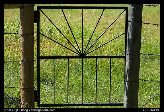 Detail of motif of gate to Elkhorn Ranch. Theodore Roosevelt National Park, North Dakota, USA.