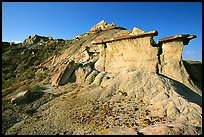 Erosion formations with caprocks, South Unit. Theodore Roosevelt National Park, North Dakota, USA.