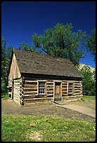 Roosevelt's Maltese Cross Cabin, afternoon. Theodore Roosevelt National Park, North Dakota, USA. (color)