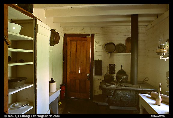Kitchen of Roosevelt's Maltese Cross Cabin. Theodore Roosevelt National Park, North Dakota, USA.