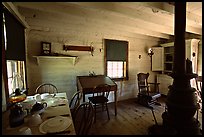 Dining room of Theodore Roosevelt's Maltese Cross Cabin. Theodore Roosevelt National Park, North Dakota, USA. (color)