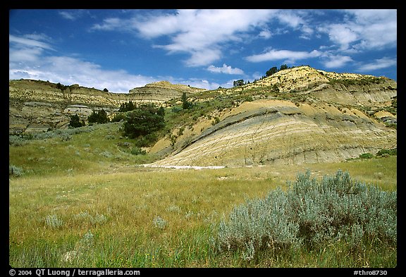 Slump blocks, North Unit. Theodore Roosevelt National Park, North Dakota, USA.