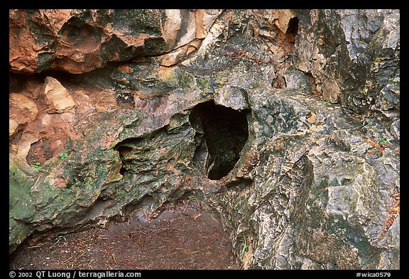 Cave mouth, where strong winds equalize pressure between inside outside. Wind Cave National Park, South Dakota, USA.