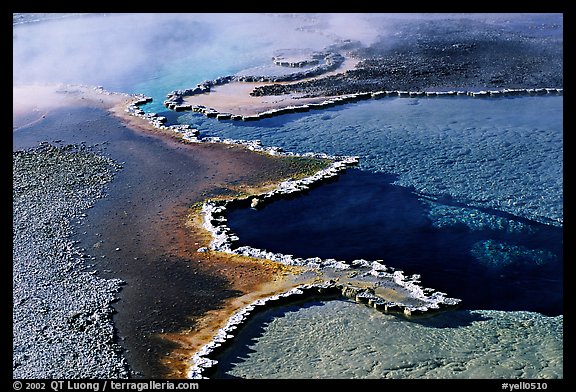 Travertine formations in Upper geyser basin. Yellowstone National Park, Wyoming, USA.