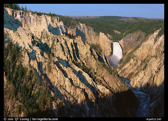 Wide view of Grand Canyon of the Yellowstone, morning. Yellowstone National Park, Wyoming, USA.