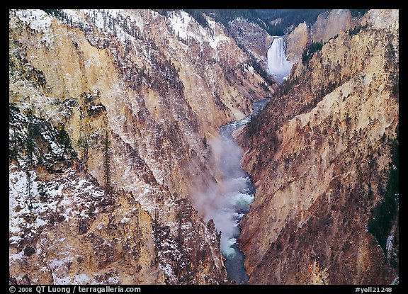 Grand Canyon of Yellowstone and Lower Falls with snow dusting. Yellowstone National Park (color)