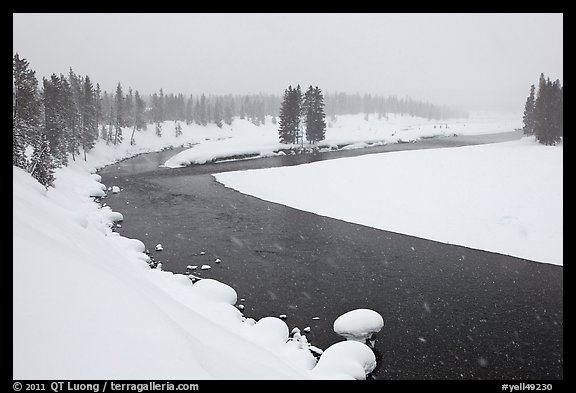 Lewis River in winter. Yellowstone National Park, Wyoming, USA.