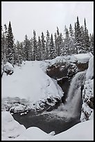 Moose Falls in winter. Yellowstone National Park, Wyoming, USA.