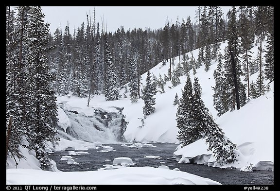 Lewis Falls in winter. Yellowstone National Park, Wyoming, USA.