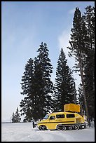 Snowcoach and trees. Yellowstone National Park, Wyoming, USA.