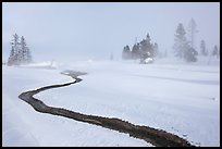 Thermal run-off and snowy landscape. Yellowstone National Park, Wyoming, USA. (color)