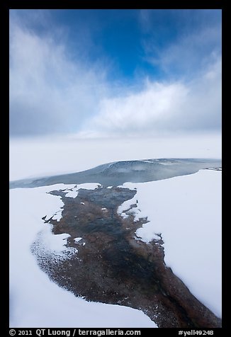 Thermal stream at edge of Yellowstone Lake in winter. Yellowstone National Park, Wyoming, USA.