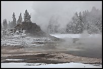 Castle geyser cone and steam in winter. Yellowstone National Park, Wyoming, USA.