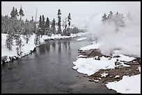 Thermal steam along the Firehole River in winter. Yellowstone National Park, Wyoming, USA. (color)