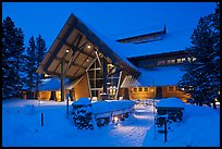 New Visitor Center at night. Yellowstone National Park, Wyoming, USA. (color)