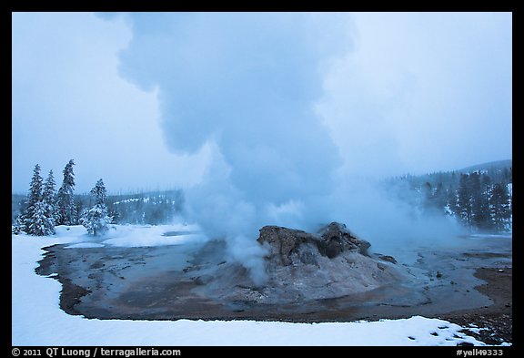 Grotto Geyser at dusk. Yellowstone National Park, Wyoming, USA.