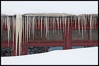 Icicles, Old Faithful Snow Lodge. Yellowstone National Park, Wyoming, USA.