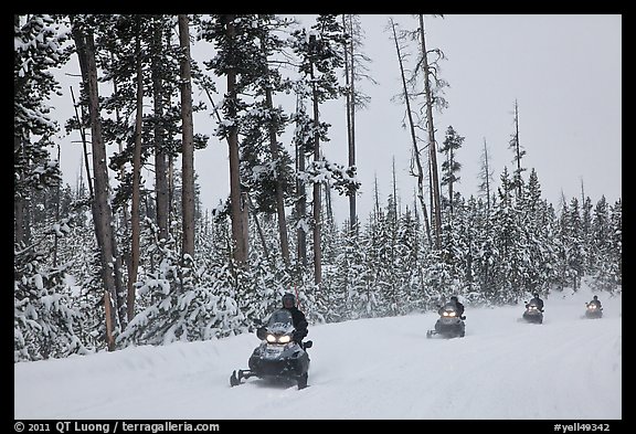 Snowmobilers. Yellowstone National Park, Wyoming, USA.