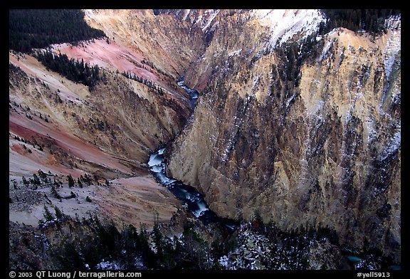 River and Walls of the Grand Canyon of Yellowstone, dusk. Yellowstone National Park, Wyoming, USA.