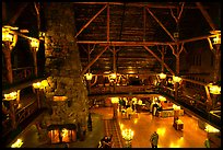 Main hall of Old Faithful Inn. Yellowstone National Park, Wyoming, USA.