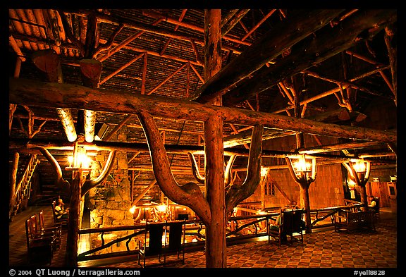 Wooden structures inside Old Faithful Inn. Yellowstone National Park (color)