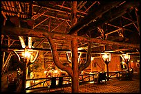 Wooden structures inside Old Faithful Inn. Yellowstone National Park, Wyoming, USA.