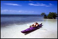 Kayaker relaxing on Elliott Key. Biscayne National Park, Florida, USA.