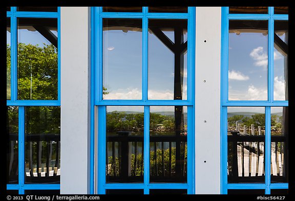 Biscayne Bay, visitor center window reflexion. Biscayne National Park, Florida, USA.