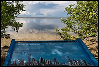 Miami in the distance and interpretive sign. Biscayne National Park, Florida, USA. (color)