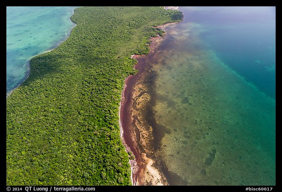 Aerial view of section of Biscayne Bay, Elliott Key, and Margot Fish Shoal. Biscayne National Park (color)