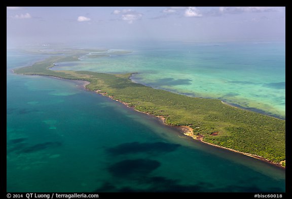 Aerial view of reef, Elliott Key, and Biscayne Bay. Biscayne National Park (color)
