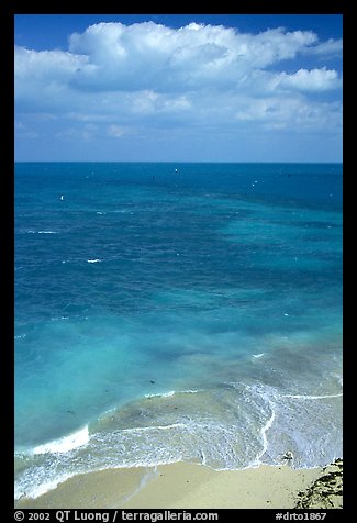 Open ocean view with beach, turquoise waters and surf. Dry Tortugas National Park (color)