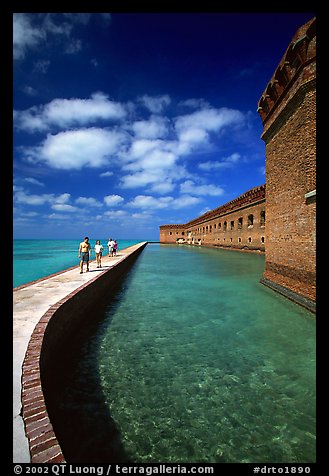 Tourists walking on seawall. Dry Tortugas National Park, Florida, USA.