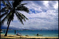 Beach and boats moored in Tortugas anchorage. Dry Tortugas National Park, Florida, USA.