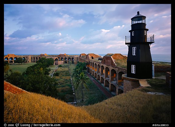 Fort Jefferson lighthouse, dawn. Dry Tortugas National Park, Florida, USA.