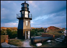 Lighthouse and cannon on upper level of Fort Jefferson. Dry Tortugas National Park, Florida, USA. (color)