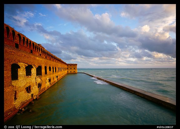 Fort Jefferson wall, moat and seawall, late afternoon light. Dry Tortugas National Park (color)
