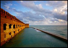Fort Jefferson wall, moat and seawall, late afternoon light. Dry Tortugas National Park, Florida, USA. (color)