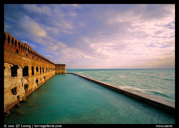 Fort Jefferson wall, moat and seawall, brighter late afternoon light. Dry Tortugas  National Park (color)