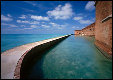 Seawall, moat, and rampart on a calm sunny day, Fort Jefferson. Dry Tortugas National Park, Florida, USA.