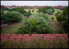 Courtyard of Fort Jefferson with lawn and trees. Dry Tortugas  National Park ( color)