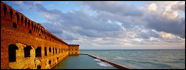 Ruined masonery wall overlooking Carribean waters. Dry Tortugas National Park (Panoramic color)